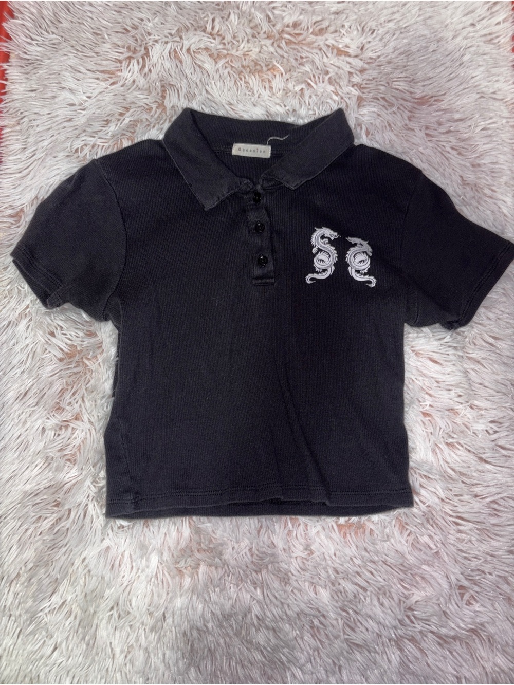 Occasion Black Kids Polo Shirt with White Dragon Embroidery